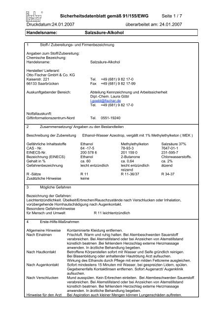 Sicherheitsdatenblatt - Otto Fischar GmbH und Co. KG