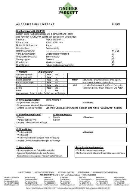 A U S S C H R E I B U N G S T E X T 01/2008 ... - Fischer Parkett