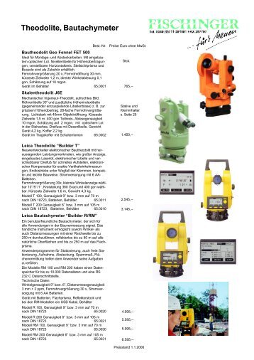 Theodolite, Bautachymeter - info@fischinger-messen.de