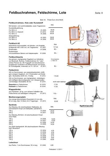 Feldbuchrahmen, Feldschirme, Lote - info@fischinger-messen.de