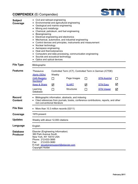 COMPENDEX Database Summary Sheet (DBSS) - Capadoc