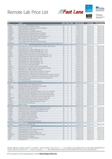 Remote Lab Price list (PDF) - Fast Lane