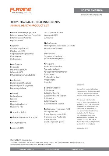 active pharmaceutical ingredients animal health product list