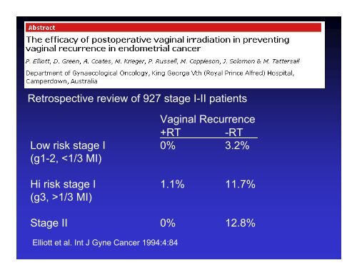 Radiation Therapy in Early Stage Endometrial Cancer: Update and ...