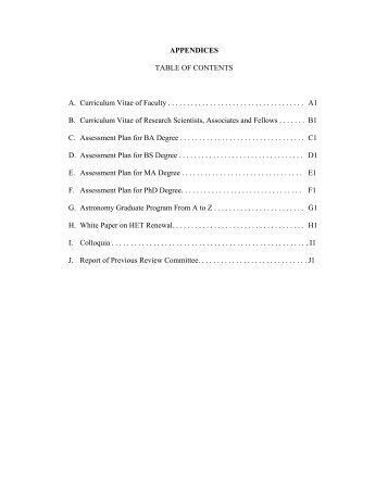 APPENDICES TABLE OF CONTENTS A. Curriculum Vitae of Faculty ...