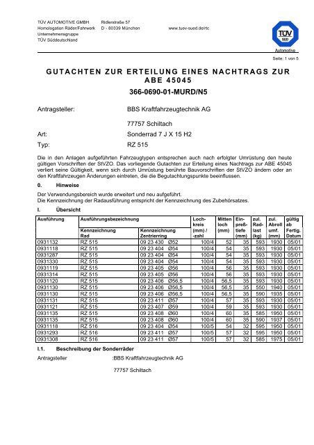 gutachten zur erteilung eines nachtrags zur abe 45045 366-0690-01 ...