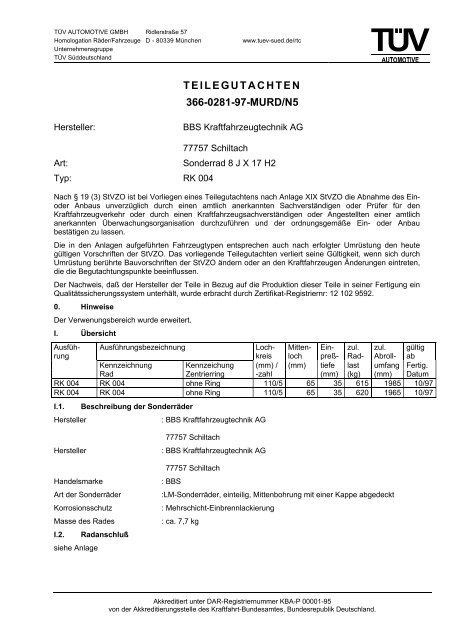 TEILEGUTACHTEN 366-0281-97-MURD/N5