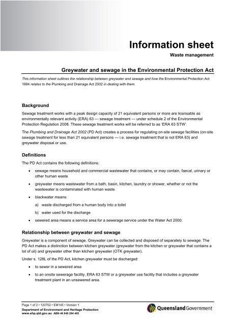 Greywater and sewage in the Environmental Protection Act EM145
