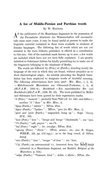 A list of Middle-Persian and Parthian words By W. HENNING AS the ...