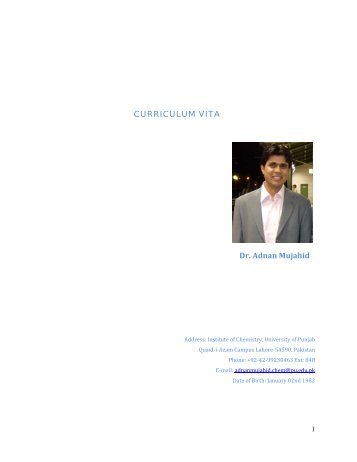 CURRICULUM VITA Dr. Adnan Mujahid - University of the Punjab