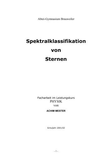 Spektralklassifikation von Sternen - VdS-Fachgruppe Spektroskopie