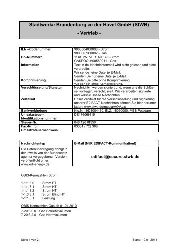 Stadtwerke Brandenburg an der Havel GmbH (StWB) - Vertrieb -