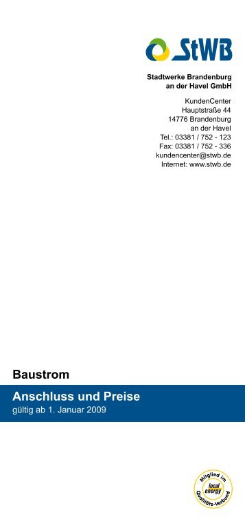 Anschluss und Preise Baustrom - Stadtwerke Brandenburg an der ...