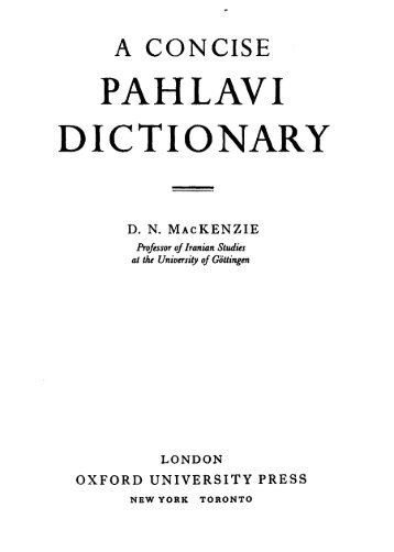 PAHLAVI DICTIONARY - Rabbinics