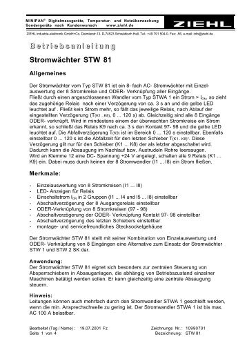 B e t r i e b s a n l e i t u n g Stromwächter STW 81 - ziehl.de