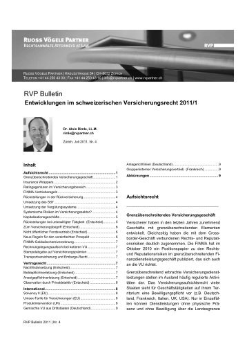 Entwicklungen im schweizerischen Versicherungsrecht 2011-1