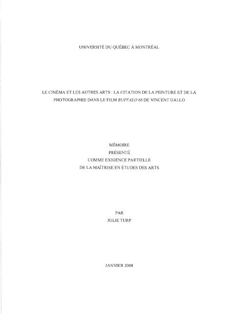 Le cinéma et les autres arts : la citation de la peinture et ... - Archipel