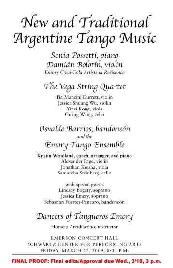 New and Traditional Argentine Tango Music - Music at Emory ...