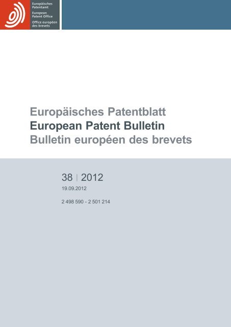 European Patent Bulletin 2012/38 - European Patent Office