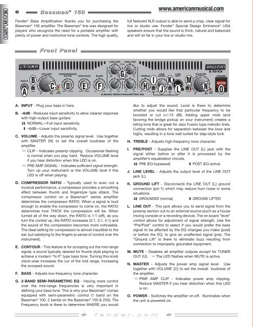 Fender Bassman 150 Bass Amps Manual at AmericanMusical.com