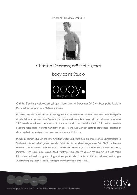Christian Deerberg eröffnet eigenes body point Studio - body point AG