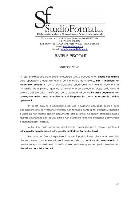 I Ratei E Risconti Studio Format Sas