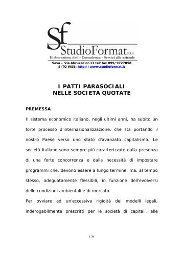 I PATTI PARASOCIALI NELLE SOCIETÀ QUOTATE - studio format sas