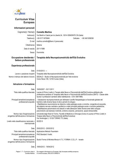 Curriculum Vitae Europass