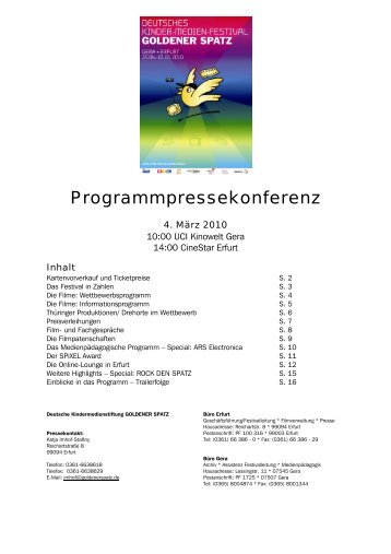 Pressemappe Kinder-Medien-Festival: Kino-TV ... - Goldener Spatz