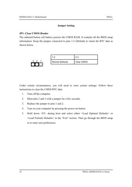 IWILL DN800-SATA/DN800-L Motherboard User's ... - Flextronics