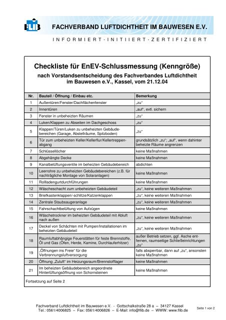 Checkliste für EnEV-Schlussmessung - Fachverband Luftdichtheit ...