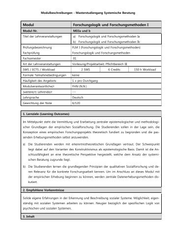 Modul Forschungslogik und Forschungsmethoden I