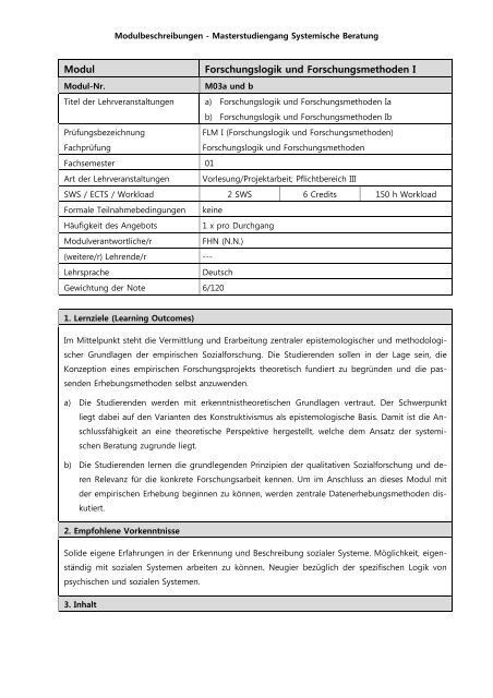 Modul Forschungslogik und Forschungsmethoden I