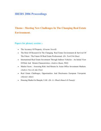 IRERS 2006 Proceedings Theme : Meeting New Challenges In The ...