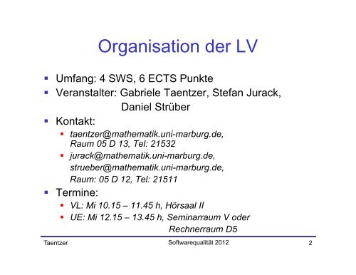 Softwarequalität - Philipps-Universität Marburg