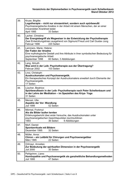 Diplomarbeiten - GPE Gesellschaft für Psychoenergetik