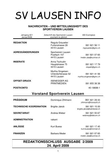 SV LAUSEN INFO.01.09 - Sportverein Lausen