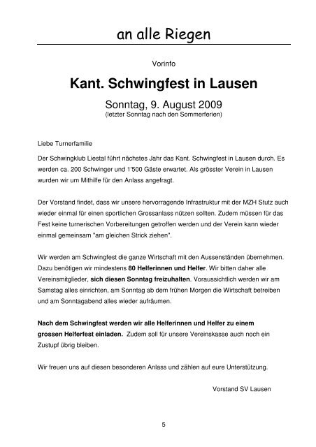 SV LAUSEN INFO.04.08 - Sportverein Lausen