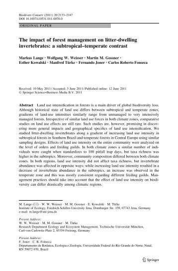 The impact of forest management on litter-dwelling invertebrates: a ...