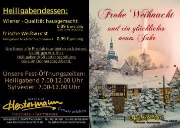 Weihnacht 2012 - Fleischerei und Partyservice Hestermann