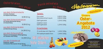 Flyer Ostern2012 - Fleischerei und Partyservice Matthias Hestermann