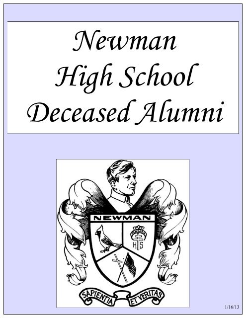 Book of the Deceased Alumni - Newman Catholic Schools