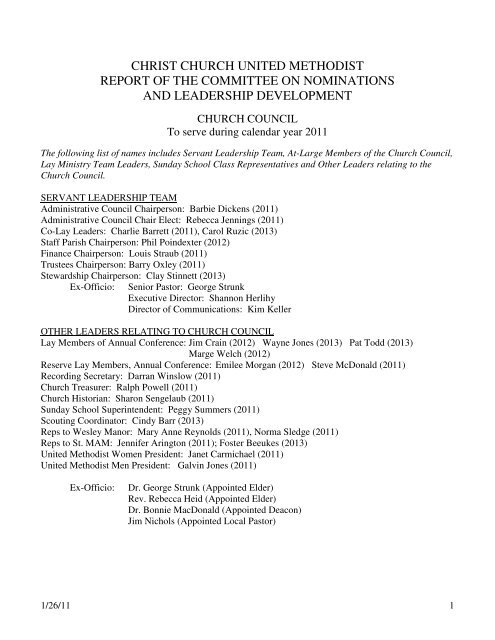 christ church united methodist report of the committee