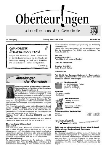 Ausgabe 18 vom 04.05.2012 - in der Gemeinde Oberteuringen