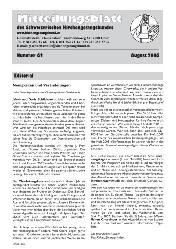 Mitteilungsblatt Nr. 62 - Schweizerischer Kirchengesangsbund