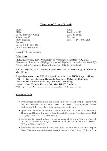 Resume of Bruce Straub Education Experience on ... - ZEUS - Desy