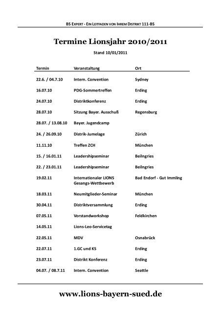 Termine Lionsjahr 2010/2011 www.lions-bayern-sued.de