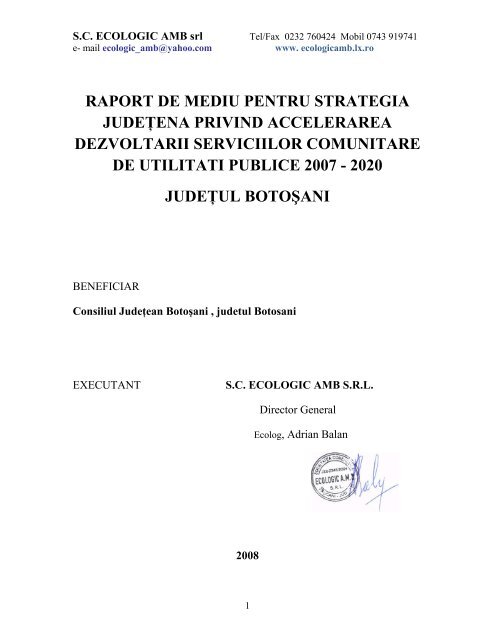 RAPORT DE MEDIU PENTRU PUG - Consiliul Judetean Botosani