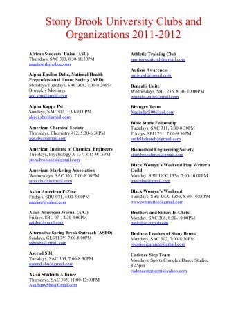 Stony Brook University Clubs and Organizations 2011-2012