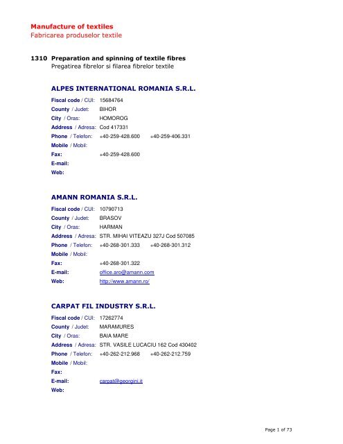 Manufacture of textiles Fabricarea produselor textile ALPES ...